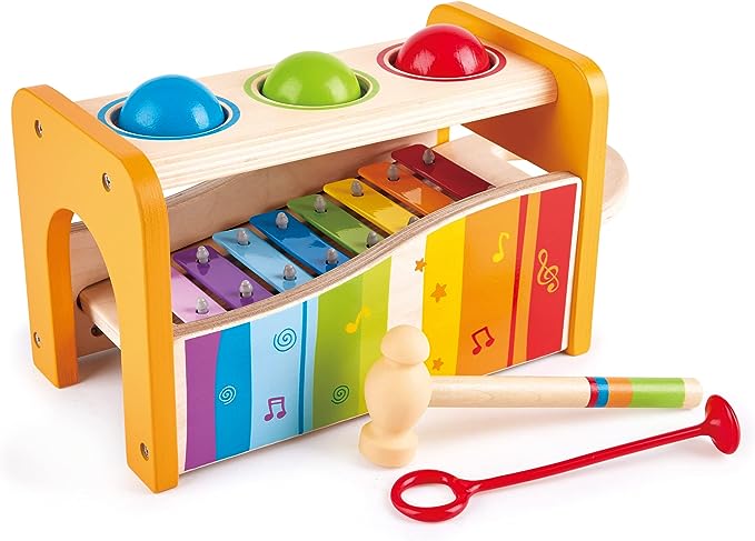 Hape Pound & Tap Bench with Slide-Out Xylophone by Hape | Award-Winning Durable Wooden Musical Pounding Toy for Toddlers, Multifunctional and Bright Colours