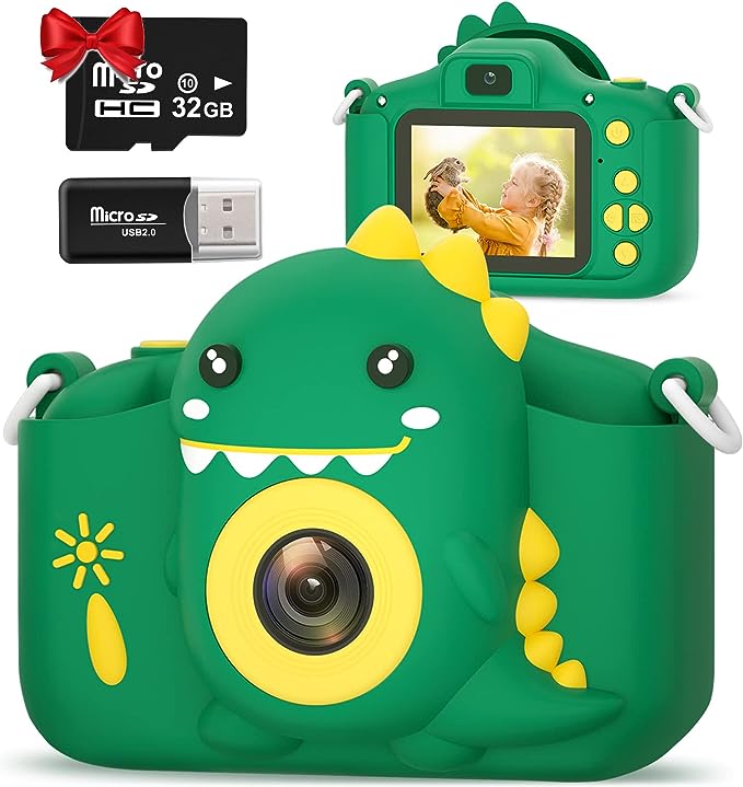 Hangrui Kids Camera, 20MP Kids Digital Dual Lens Camera with Silicone Case 2.0 Inch IPS Screen 1080P Video Camcorder, 32GB SD Card,Shockproof Childrens Camera Toy for Boys & Girls Age 3-12(Green)