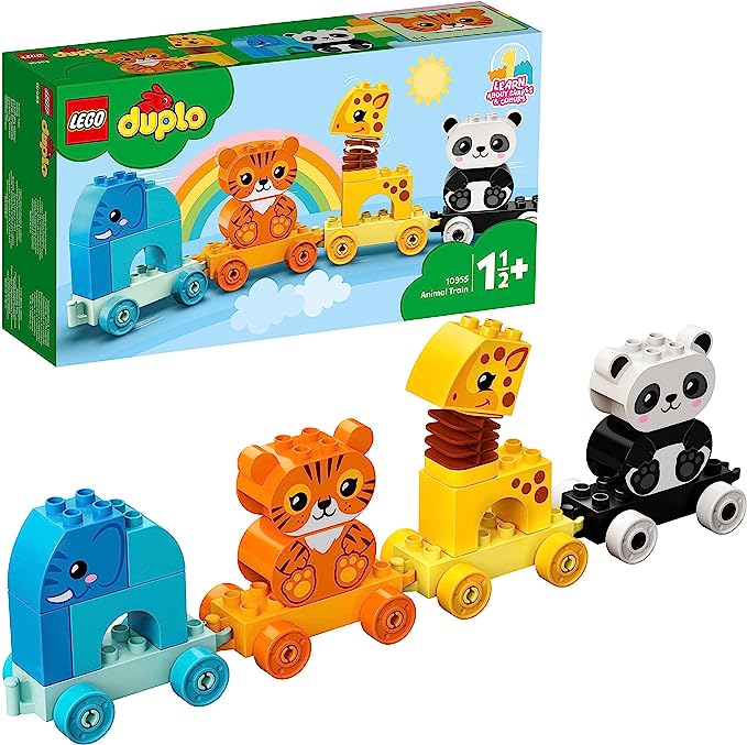 LEGO 10955 DUPLO My First Animal Train, Toys for Toddlers and Kids 1.5-3 Years Old with Elephant, Tiger, Panda and Giraffe Figures, Learning Toy